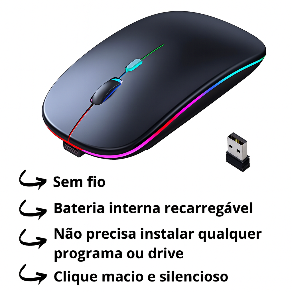 MOUSE SEM FIO RECARREGÁVEL